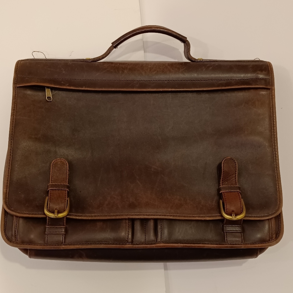All Leather Distressed Briefcase Portfolio Brown